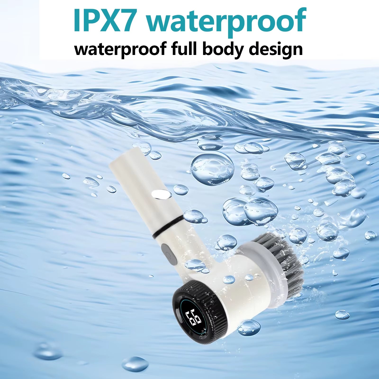 Electric Cleaning Brush, Cordless Cleaning Brush with 5 Cleaning Heads, 3 Adjustable Speeds, LED Display Cleaning Brush